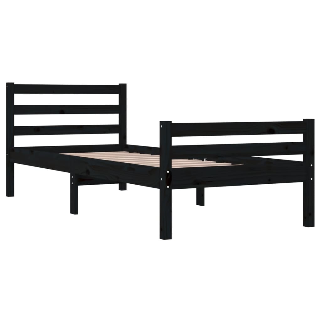 vidaXL Bed Frame | Black | Solid Pine Wood, Plywood | Single | Durable