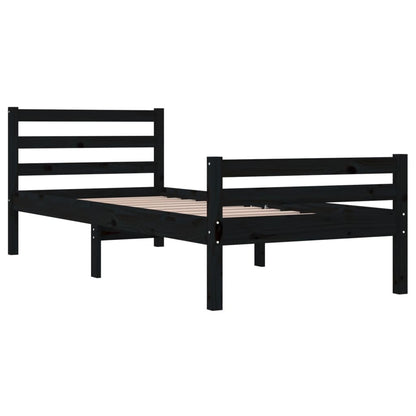 vidaXL Bed Frame | Black | Solid Pine Wood, Plywood | Single | Durable
