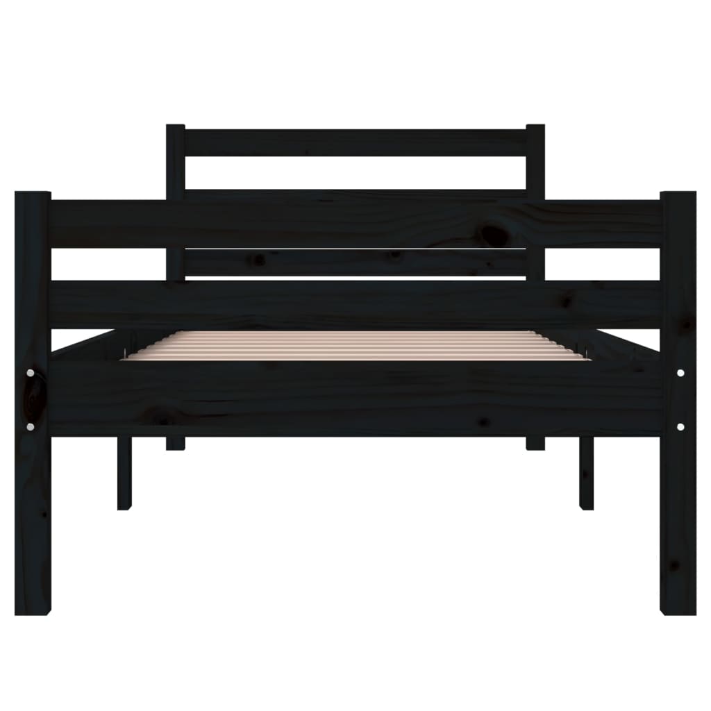 vidaXL Bed Frame | Black | Solid Pine Wood, Plywood | Single | Durable