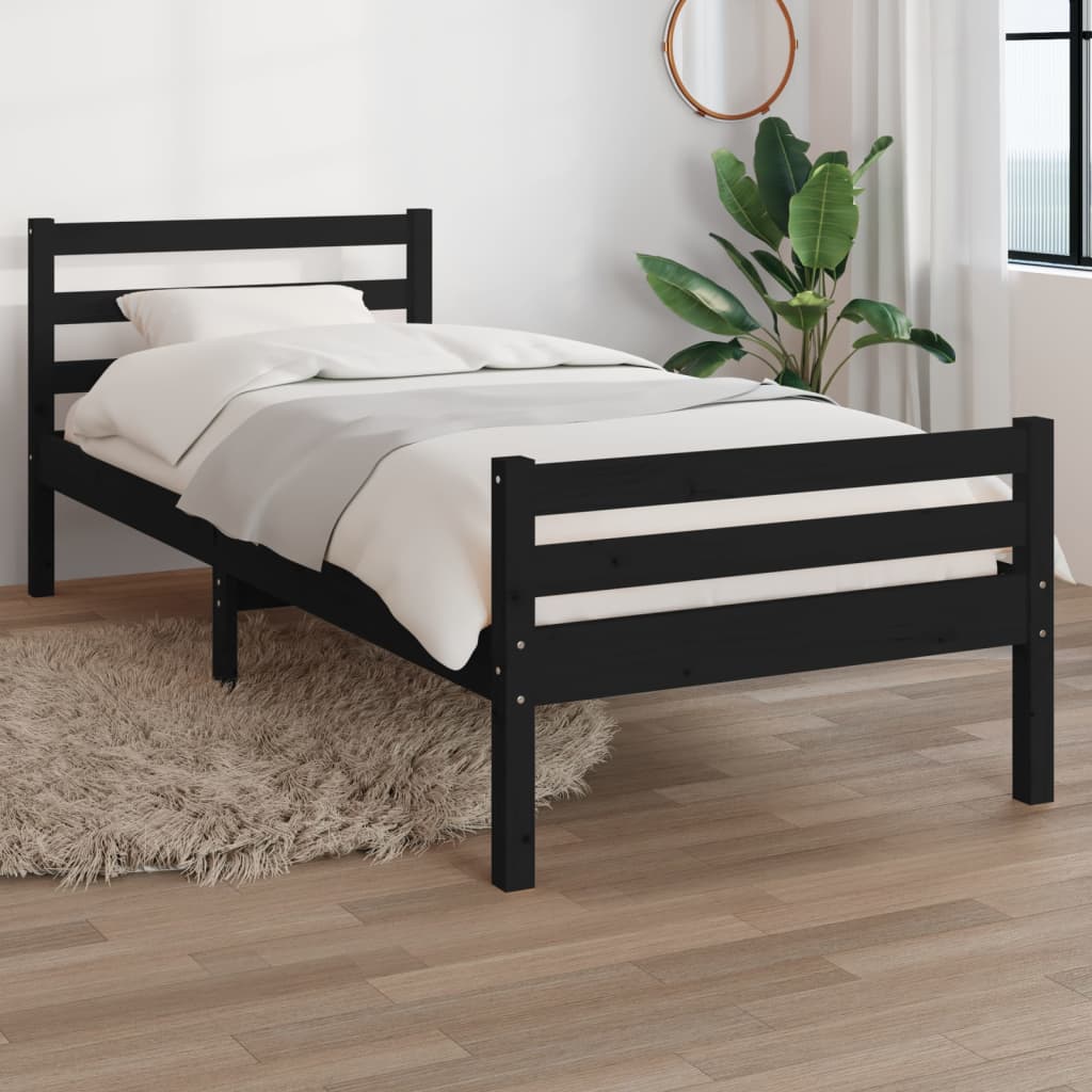 vidaXL Bed Frame | Black | Solid Pine Wood, Plywood | Single | Durable