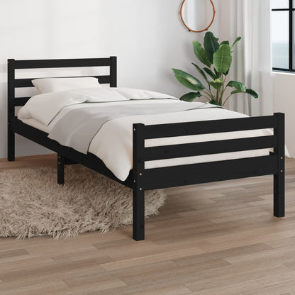 vidaXL Bed Frame | Black | Solid Pine Wood, Plywood | Single | Durable