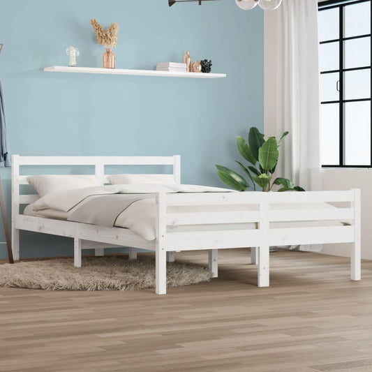 vidaXL Bed Frame without Mattress White Solid Wood 150x200 cm King Size King Size