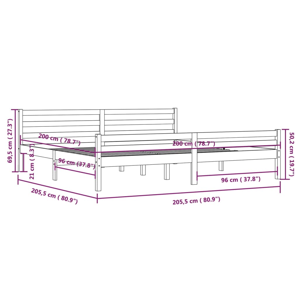vidaXL Bed Frame without Mattress Solid Wood 200x200 cm
