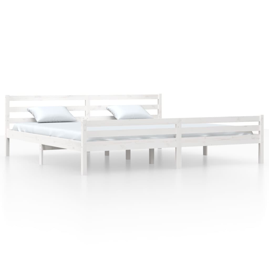 vidaXL Bed Frame | White | Solid Pine Wood, Plywood | Double | Modern