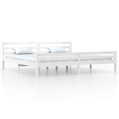 vidaXL Bed Frame | White | Solid Pine Wood, Plywood | Double | Modern