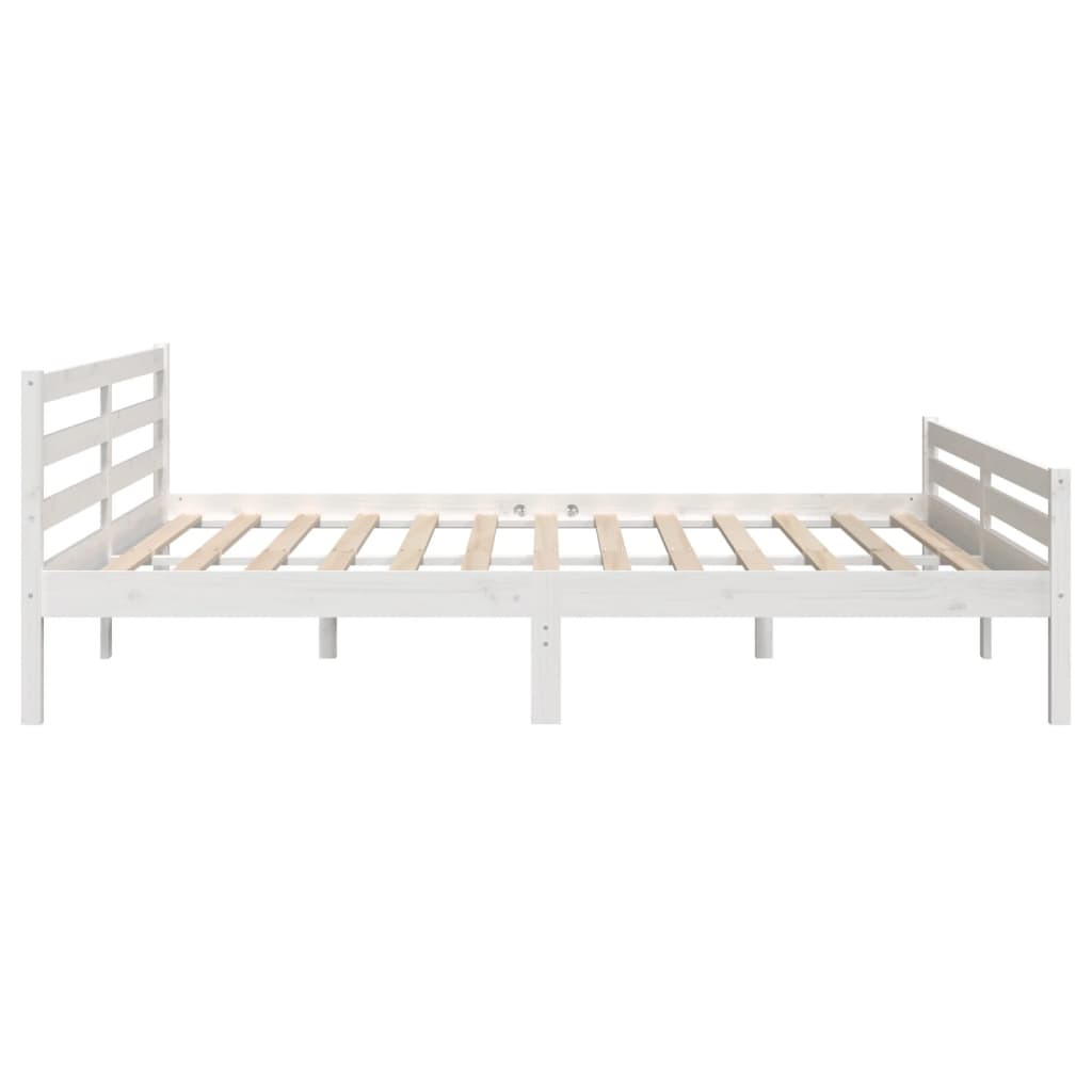 vidaXL Bed Frame | White | Solid Pine Wood, Plywood | Double | Modern
