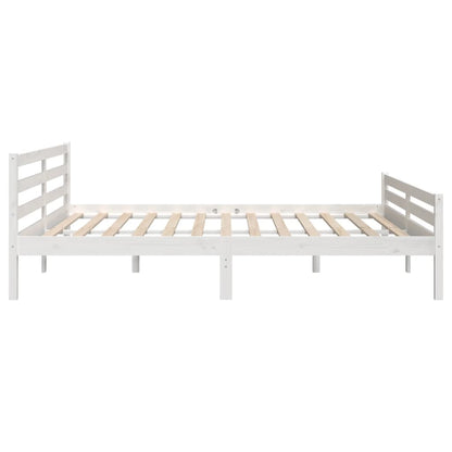 vidaXL Bed Frame | White | Solid Pine Wood, Plywood | Double | Modern