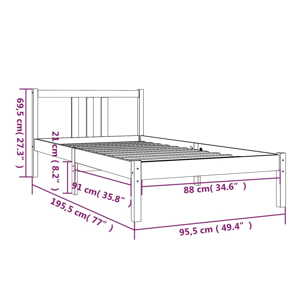 vidaXL Bed Frame without Mattress Solid Wood 90x190 cm Single Single