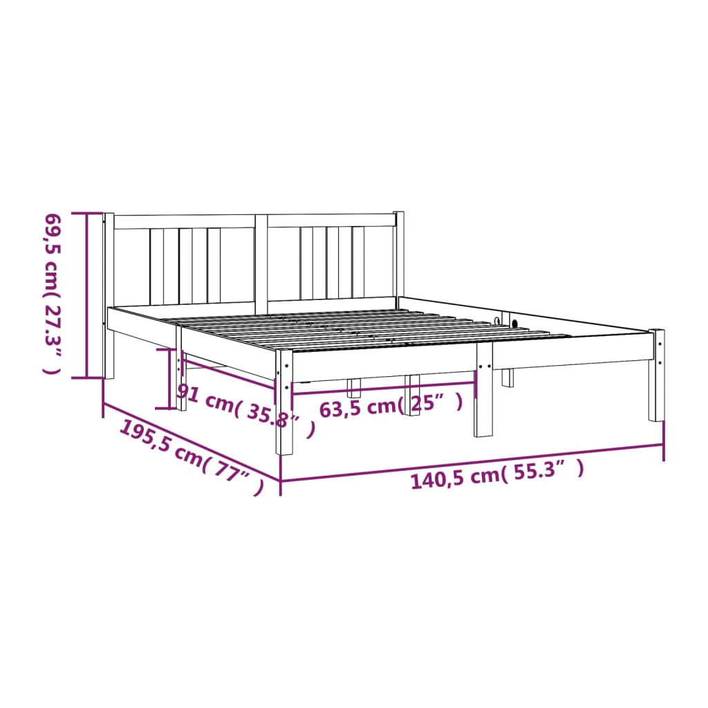 vidaXL Bed Frame without Mattress Solid Wood 135x190 cm Double Double