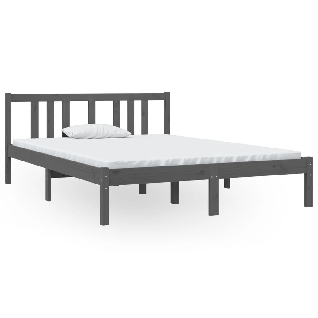 vidaXL Bed Frame without Mattress Grey Solid Wood 135x190 cm Double Double
