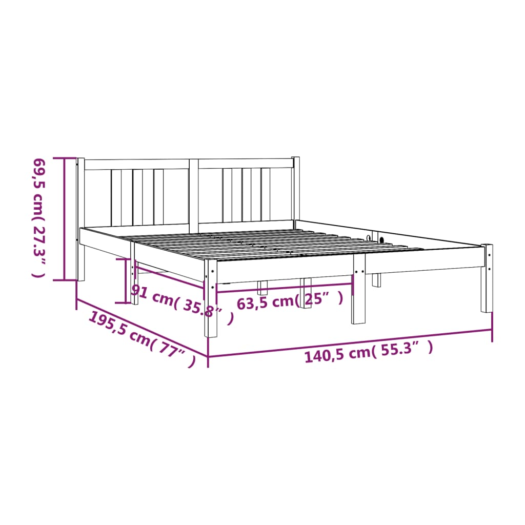 vidaXL Bed Frame without Mattress Grey Solid Wood 135x190 cm Double Double
