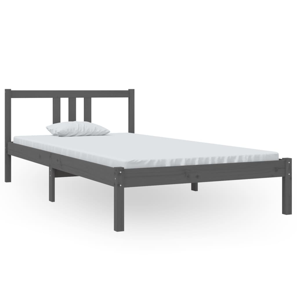 vidaXL Bed Frame | Grey | Solid pine wood | Single |  Simple | Bed Frame