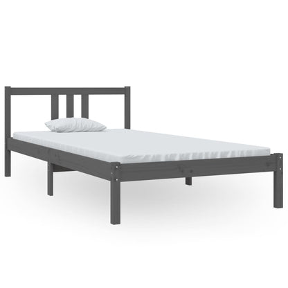 vidaXL Bed Frame | Grey | Solid pine wood | Single |  Simple | Bed Frame