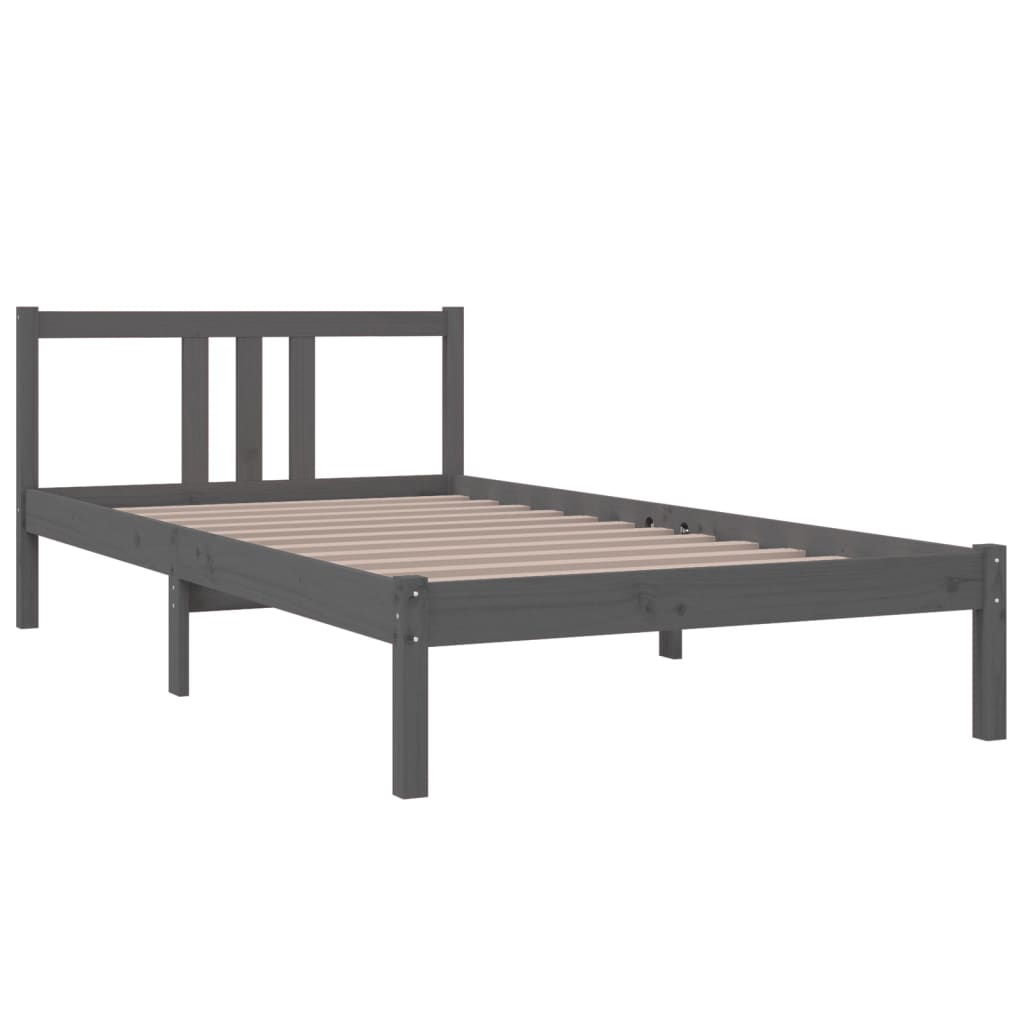 vidaXL Bed Frame | Grey | Solid pine wood | Single |  Simple | Bed Frame