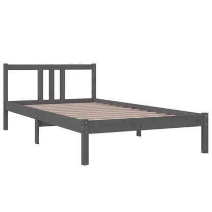 vidaXL Bed Frame | Grey | Solid pine wood | Single |  Simple | Bed Frame