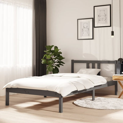 vidaXL Bed Frame | Grey | Solid pine wood | Single |  Simple | Bed Frame