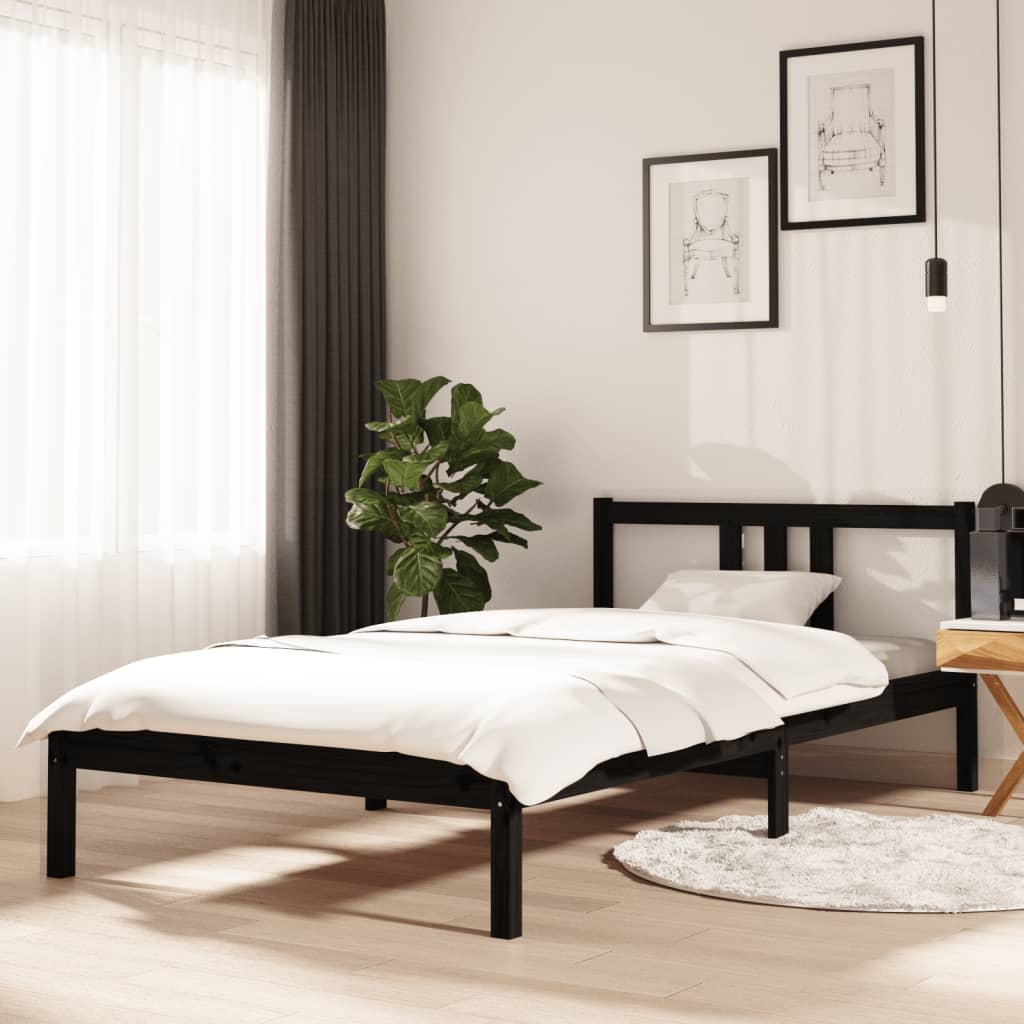 vidaXL Bed Frame | Black | Solid pine wood | Single | Durable | Bed Frame