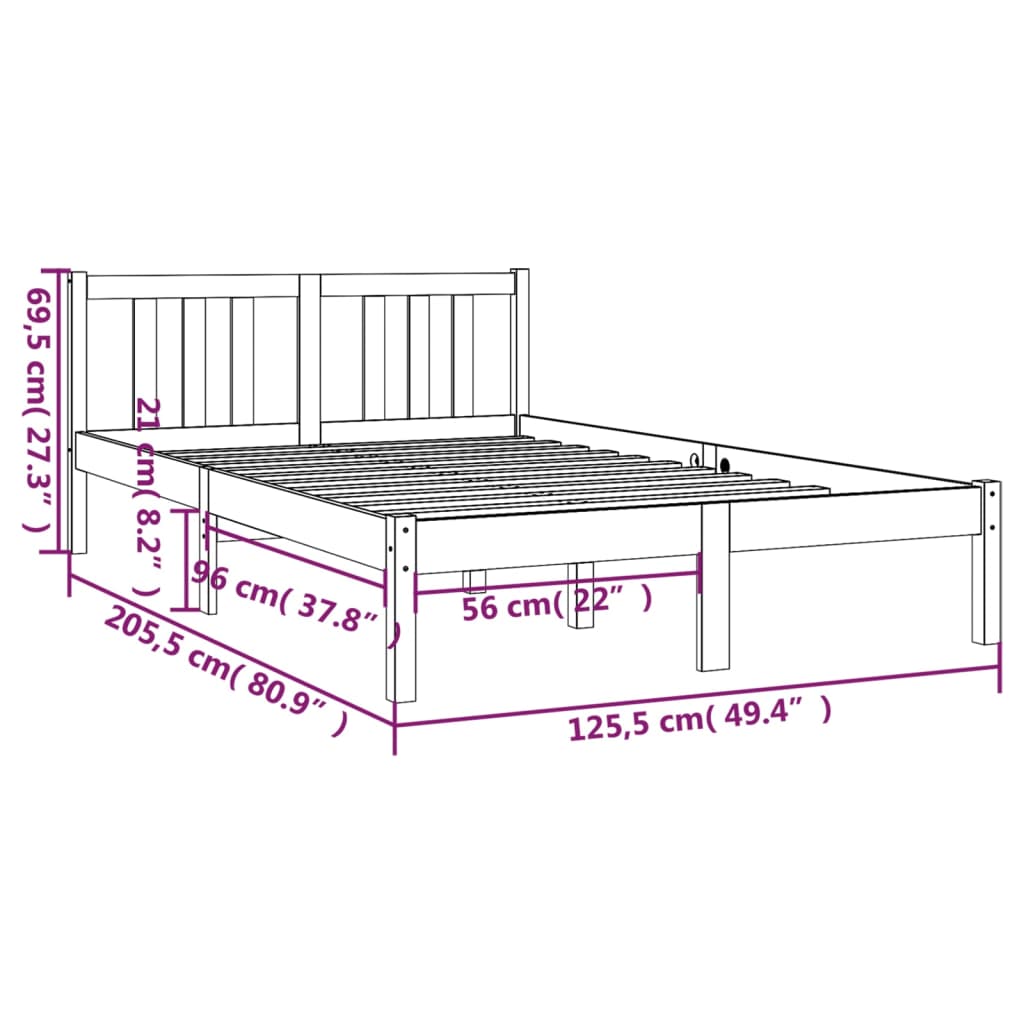 vidaXL Bed Frame without Mattress Solid Wood 120x200 cm
