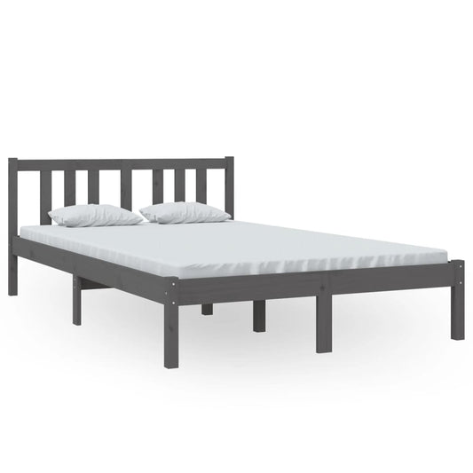 vidaXL Bed Frame | Grey | Solid pine wood, Plywood | 120x200 cm | Bed Frame