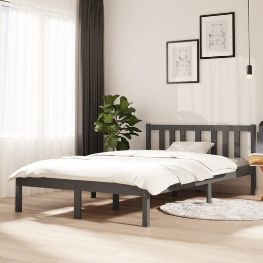vidaXL Bed Frame | Grey | Solid pine wood, Plywood | 120x200 cm | Bed Frame