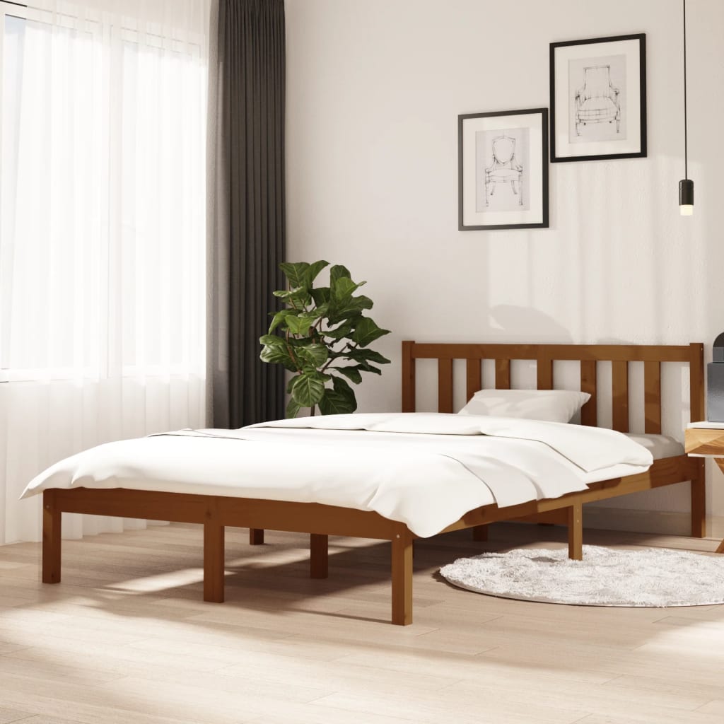 vidaXL Bed Frame | Honey brown | Solid pinewood | Double | Durable | Bed Frame