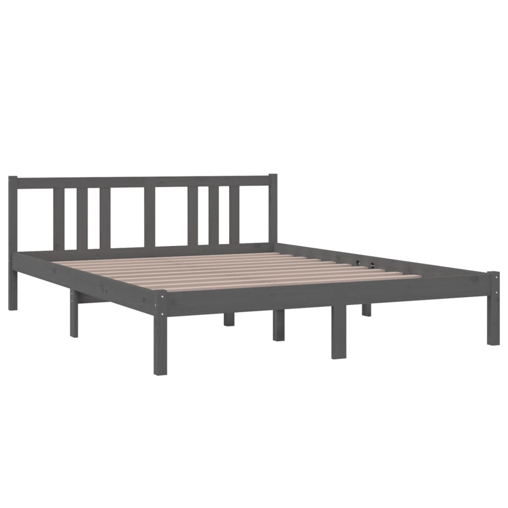vidaXL Bed Frame without Mattress Grey Solid Wood 150x200 cm King Size King Size