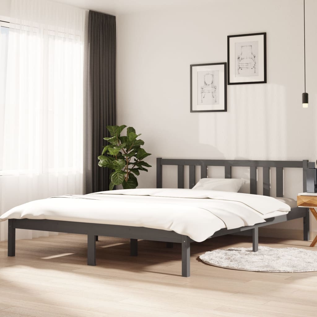vidaXL Bed Frame without Mattress Grey Solid Wood 150x200 cm King Size King Size