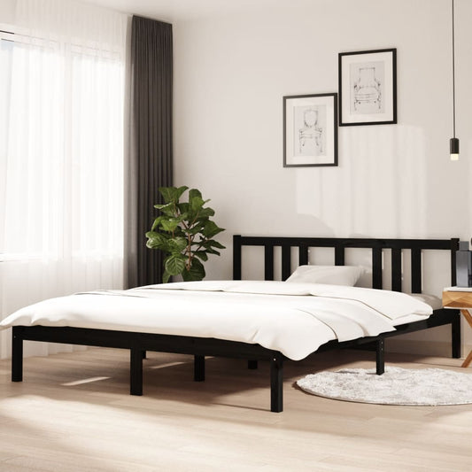 vidaXL Bed Frame without Mattress Black Solid Wood 150x200 cm King Size King Size