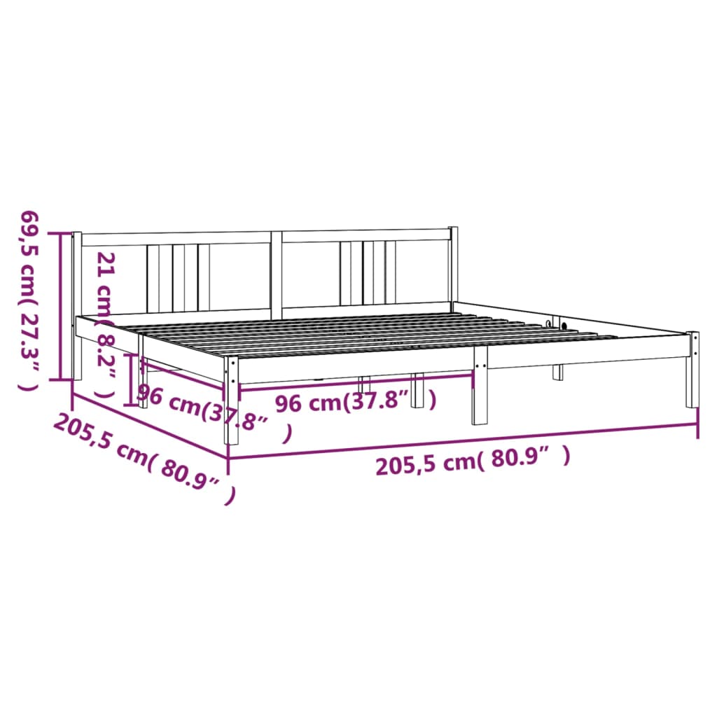 vidaXL Bed Frame | Grey | Solid Pinewood | 200x200 cm | Bed Frame | Rectangular