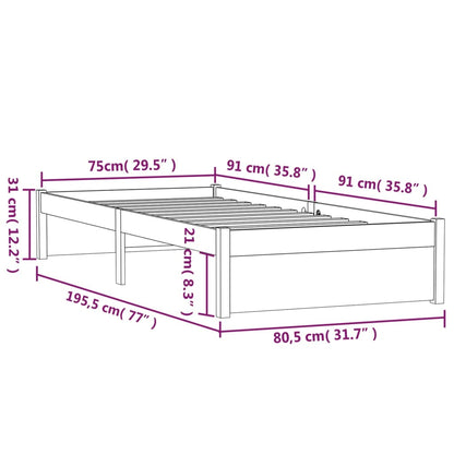 vidaXL Bed Frame without Mattress White Solid Wood 75x190 cm Small Single