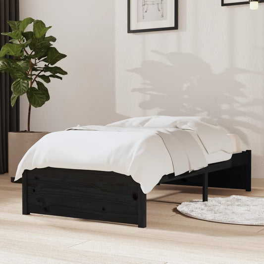 vidaXL Bed Frame without Mattress Black Solid Wood 75x190 cm