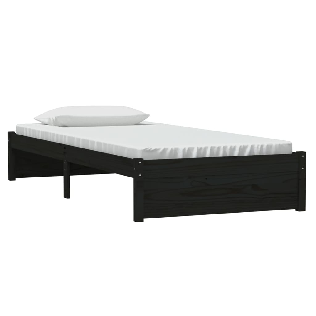 vidaXL Bed Frame without Mattress Black Solid Wood 90x190 cm Single