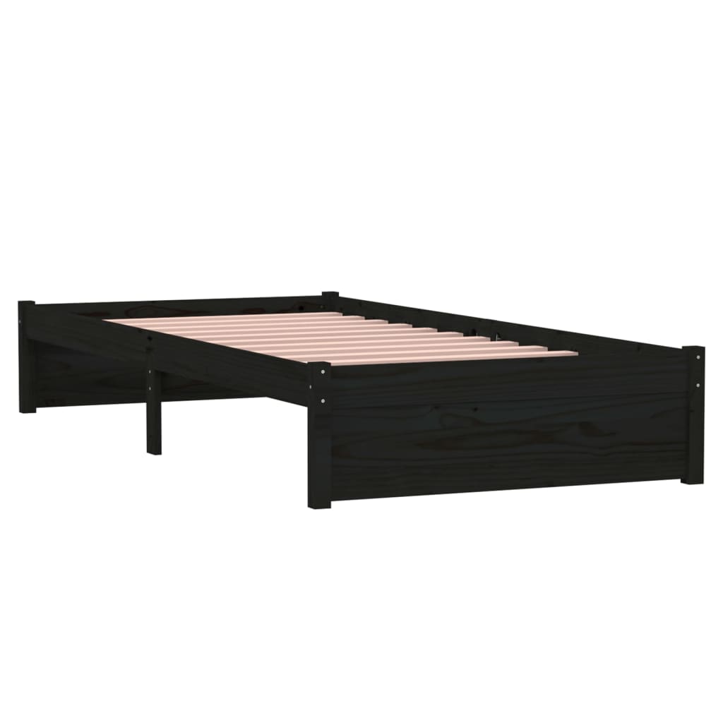 vidaXL Bed Frame without Mattress Black Solid Wood 90x190 cm Single