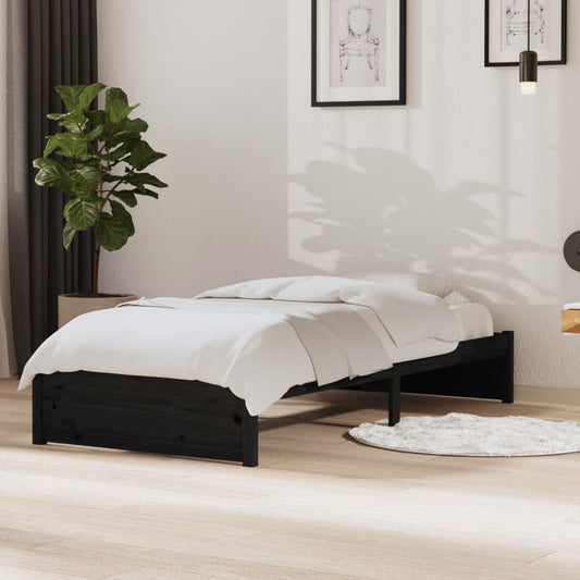 vidaXL Bed Frame without Mattress Black Solid Wood 90x190 cm Single