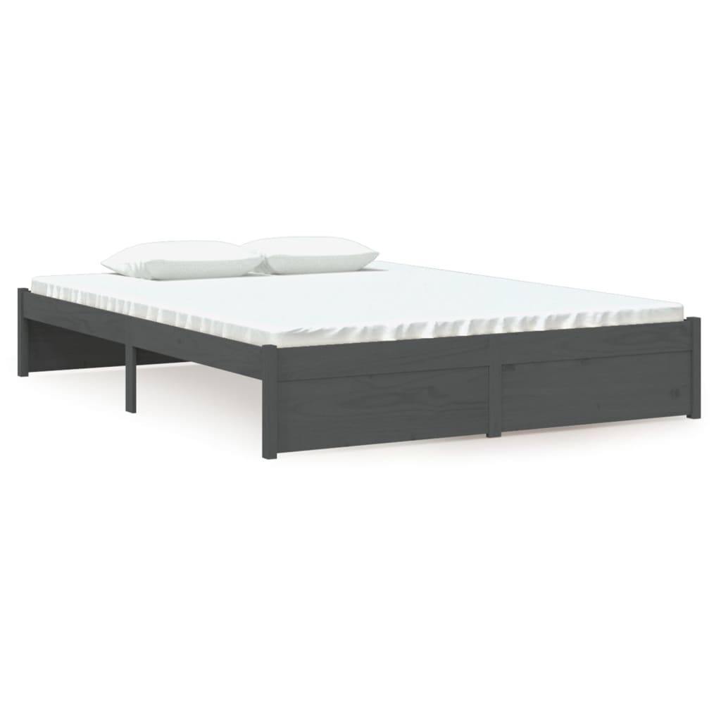 vidaXL Bed Frame without Mattress Grey Solid Wood 135x190 cm Double