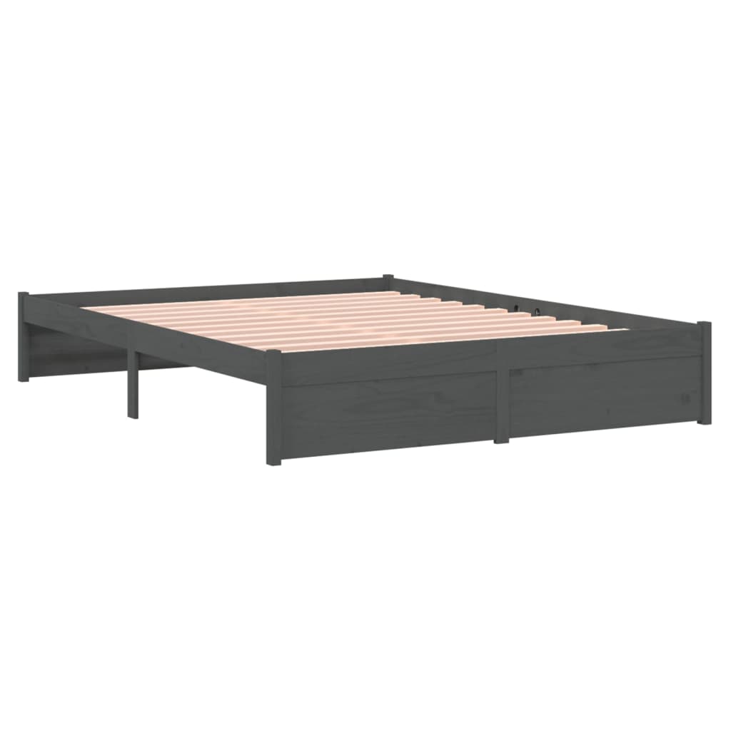 vidaXL Bed Frame without Mattress Grey Solid Wood 135x190 cm Double