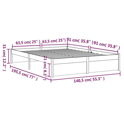 vidaXL Bed Frame without Mattress Grey Solid Wood 135x190 cm Double