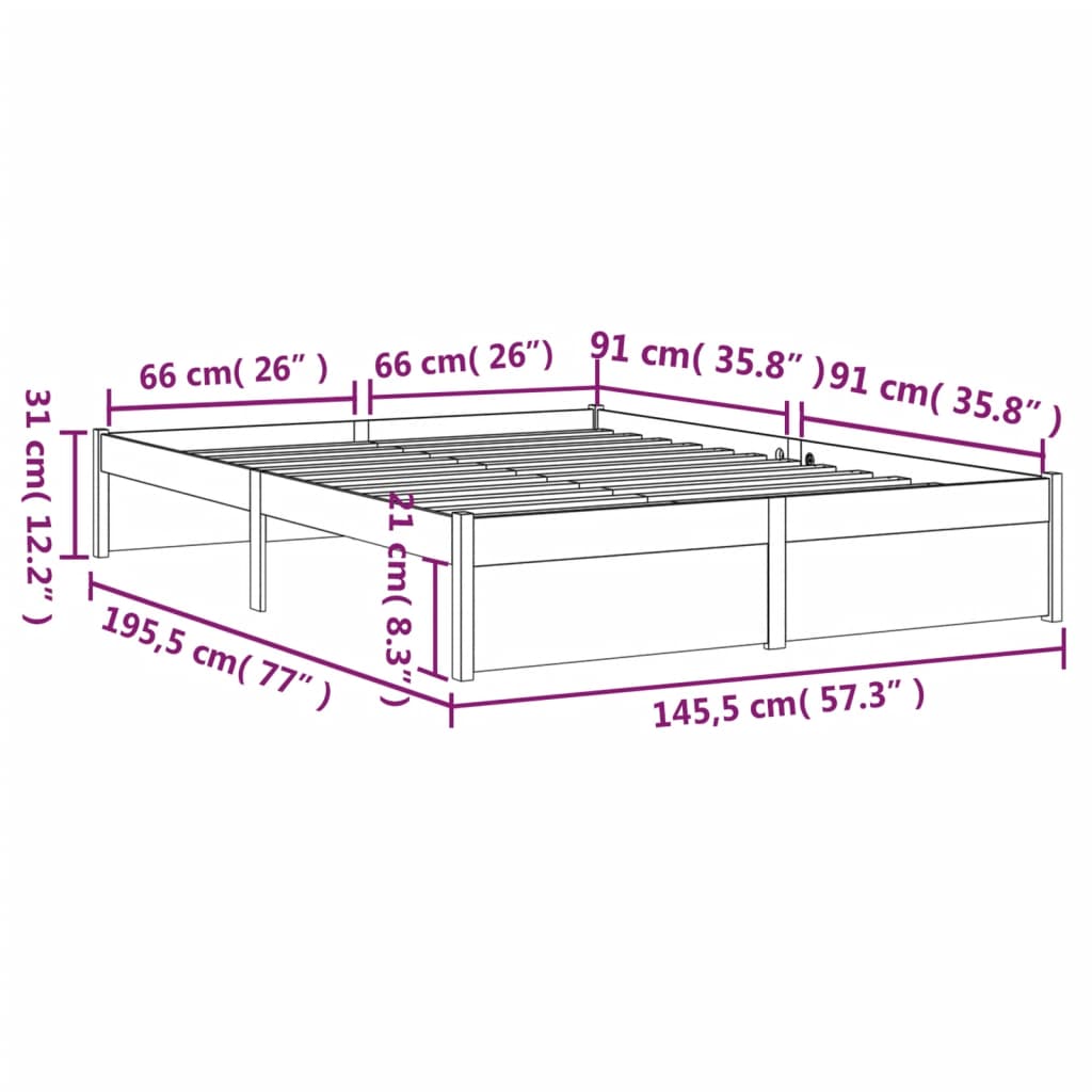 vidaXL Bed Frame without Mattress Honey Brown Solid Wood 140x190 cm