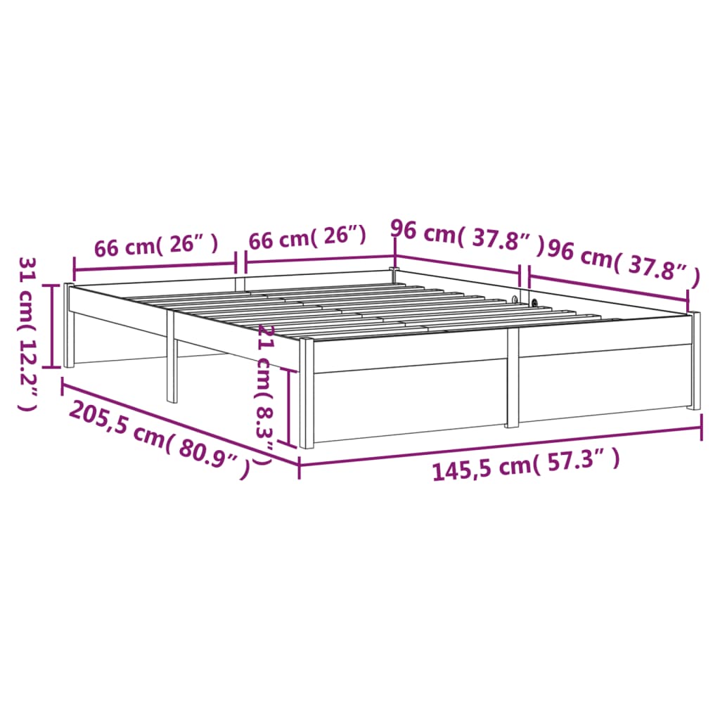 vidaXL Bed Frame without Mattress Grey Solid Wood 140x200 cm