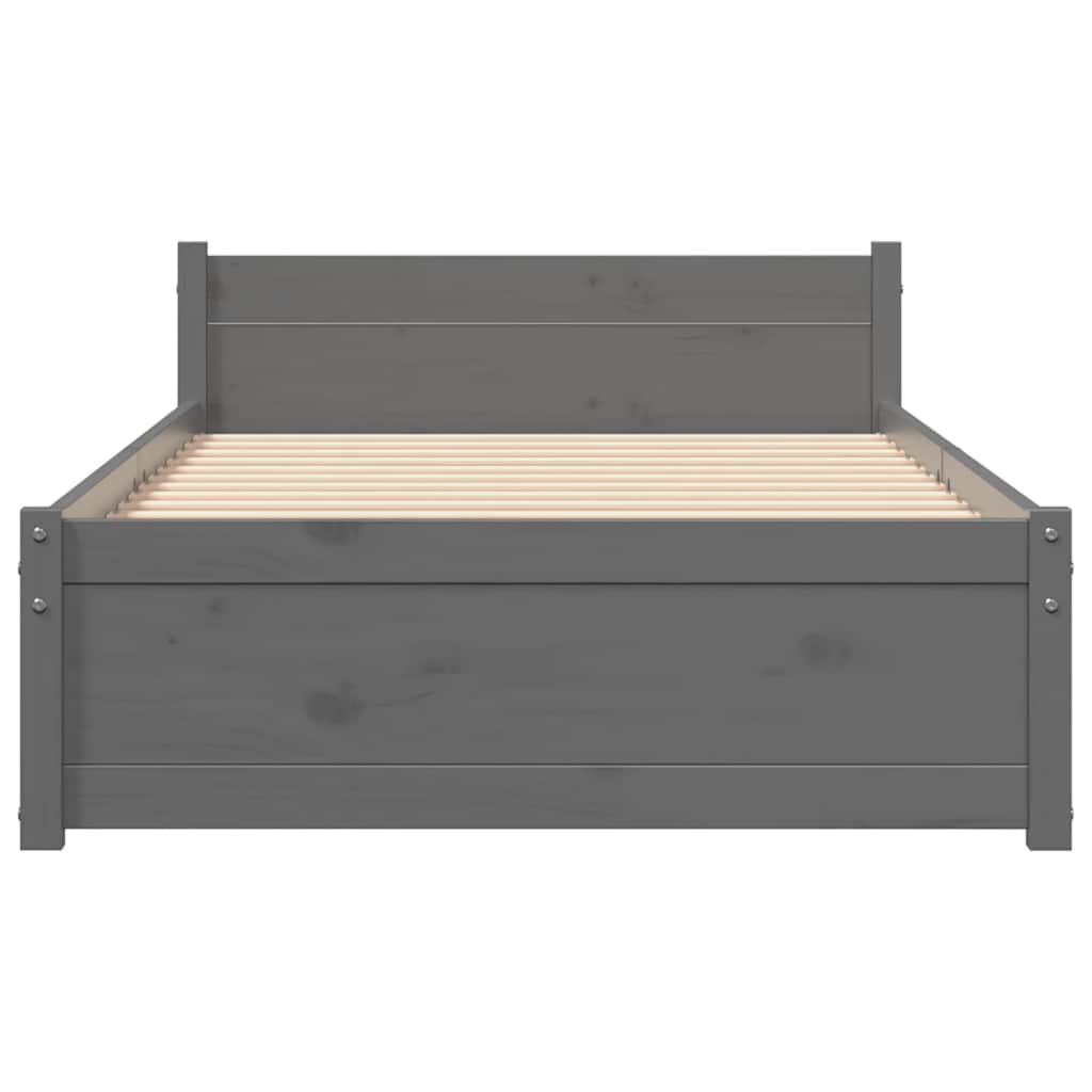 vidaXL Bed Frame without Mattress Grey Solid Wood 75x190 cm Small Single