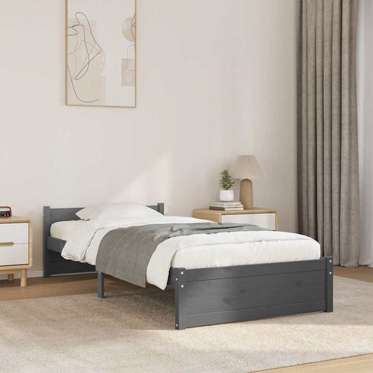 vidaXL Bed Frame without Mattress Grey Solid Wood 75x190 cm Small Single