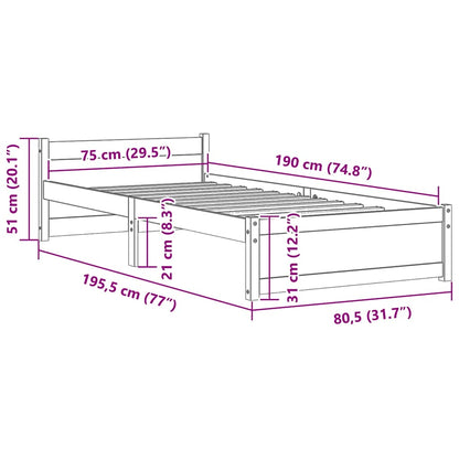 vidaXL Bed Frame without Mattress Honey Brown Solid Wood 75x190 cm Small Single