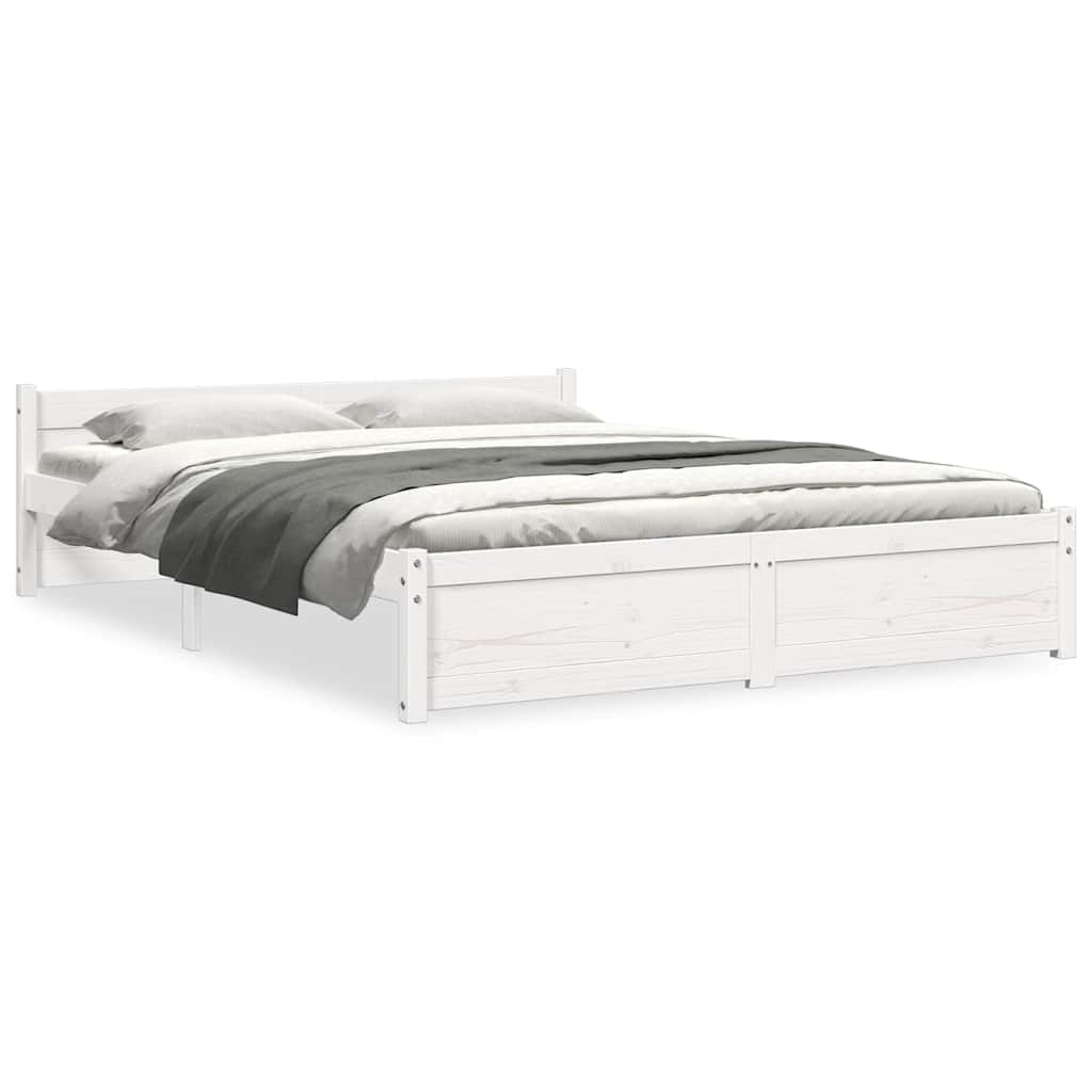 vidaXL Bed Frame without Mattress White Solid Wood 135x190 cm Double