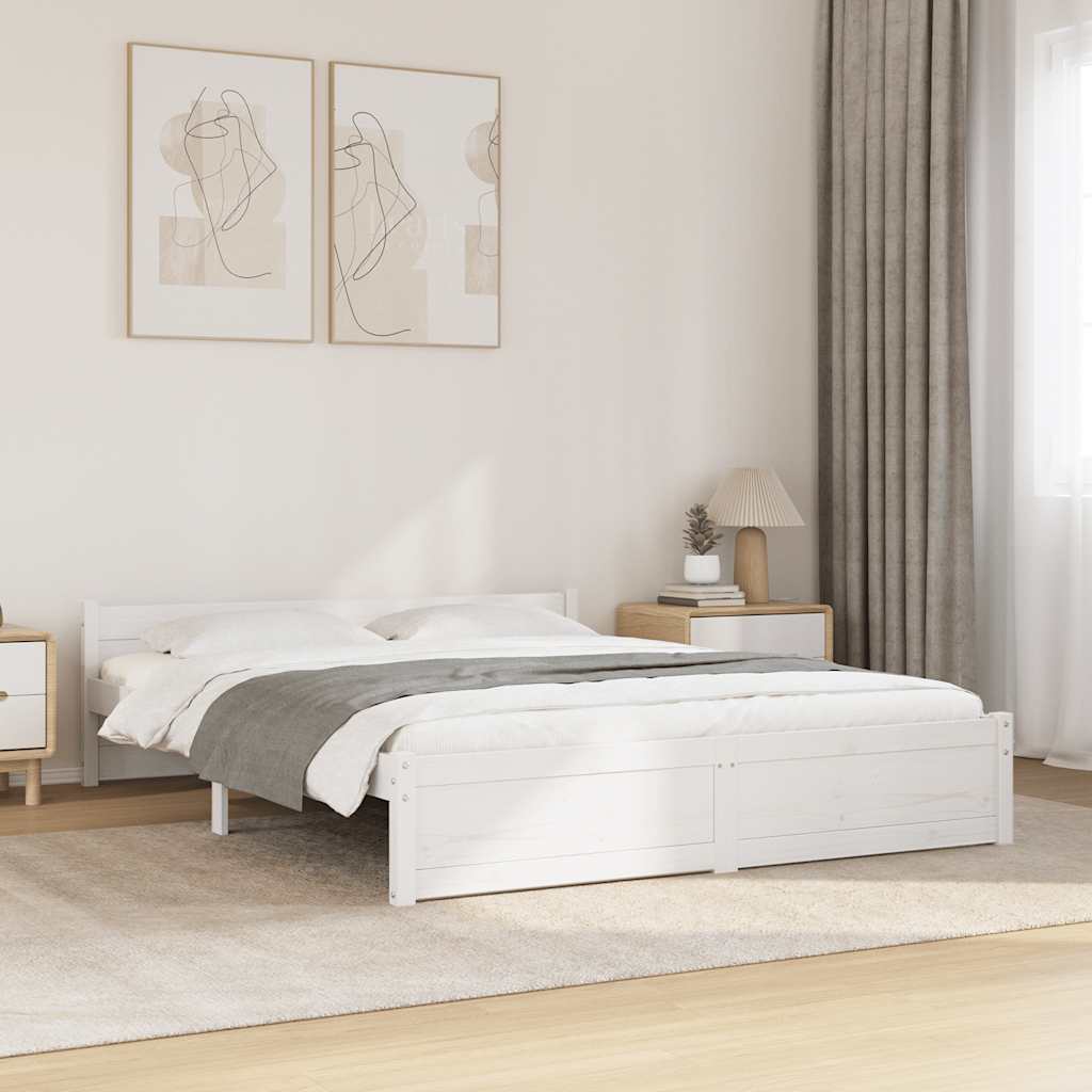 vidaXL Bed Frame without Mattress White Solid Wood 135x190 cm Double