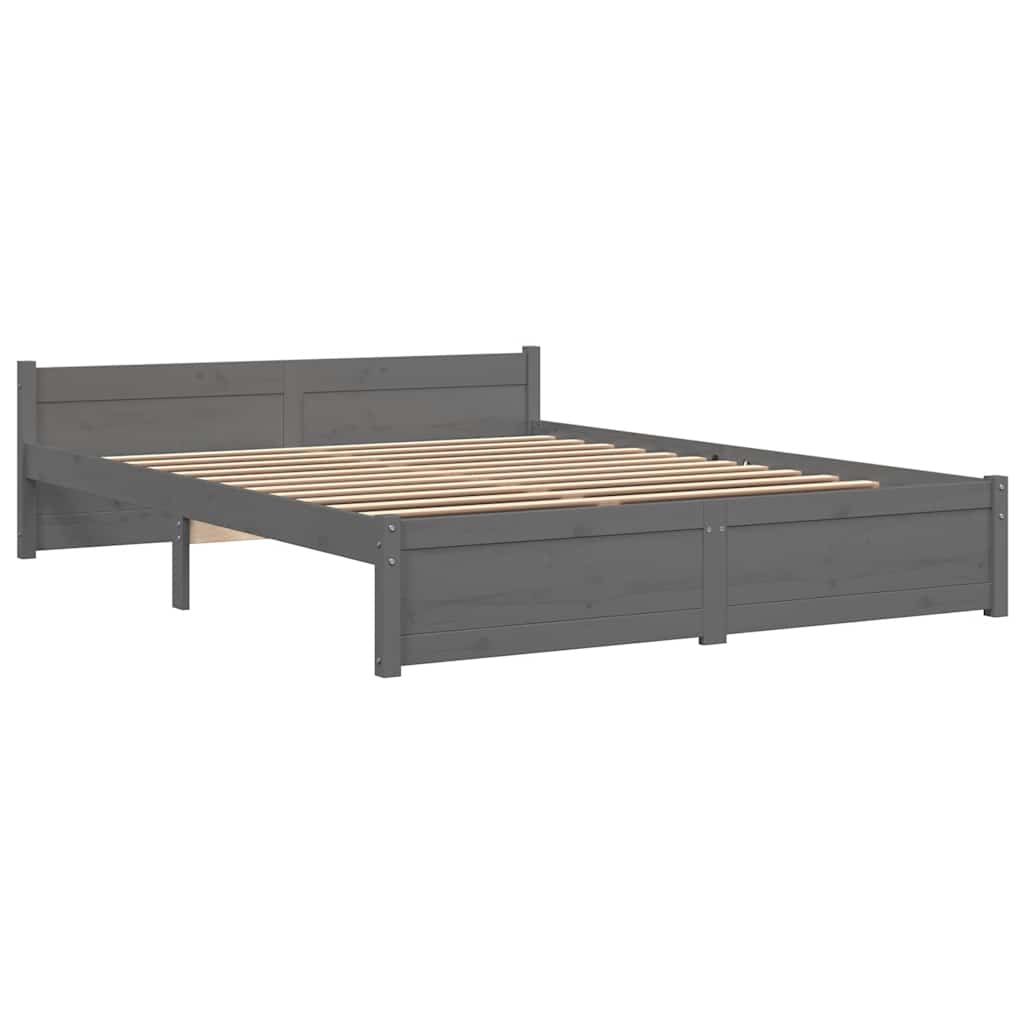 vidaXL Bed Frame without Mattress Grey Solid Wood 135x190 cm Double
