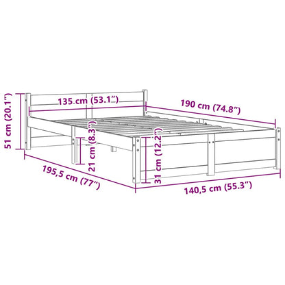 vidaXL Bed Frame without Mattress Grey Solid Wood 135x190 cm Double