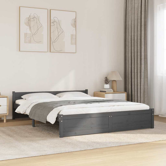 vidaXL Bed Frame without Mattress Grey Solid Wood 135x190 cm Double