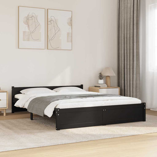 vidaXL Bed Frame without Mattress Black Solid Wood 135x190 cm Double