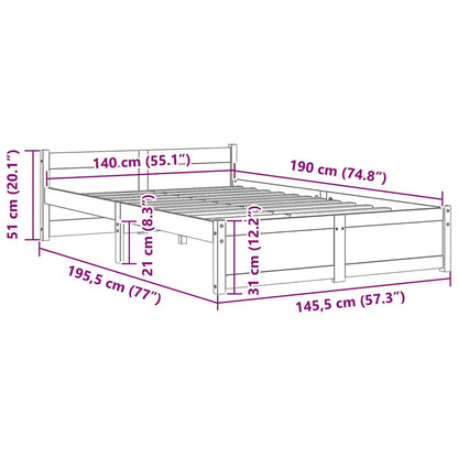 vidaXL Bed Frame without Mattress White Solid Wood 140x190 cm