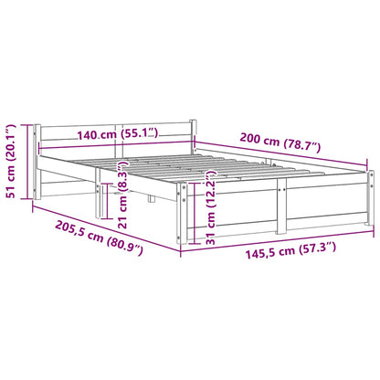 vidaXL Bed Frame without Mattress Solid Wood 140x200 cm